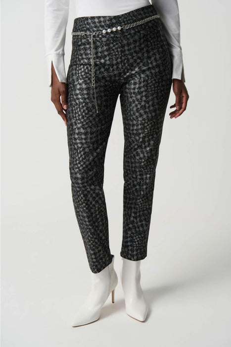 Joseph Ribkoff Style 234101 Black/Multi Houndstooth Belted Pull On Cropped Pants