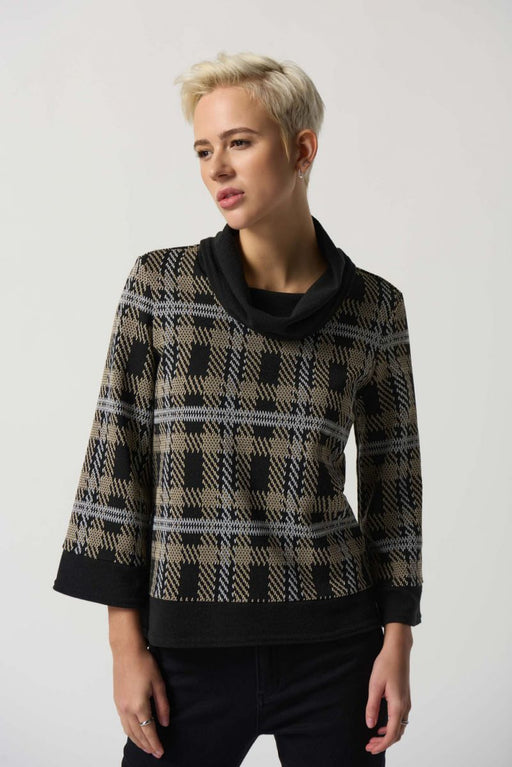 Joseph Ribkoff Style 233266 Black/Multi Plaid 3/4 Sleeve Sweater Top
