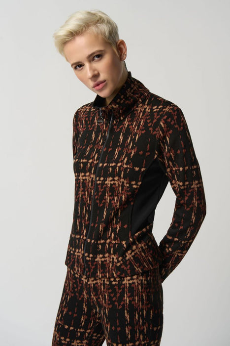 Joseph Ribkoff Style 233239 Black/Multi Plaid Zip-Up Long Sleeve Jacket