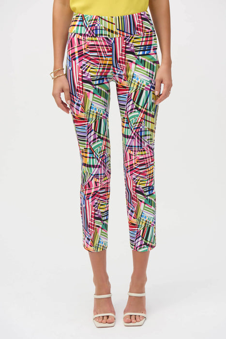 Joseph Ribkoff Style 252233 Black/Multi Printed Pull On Straight Cropped Pants