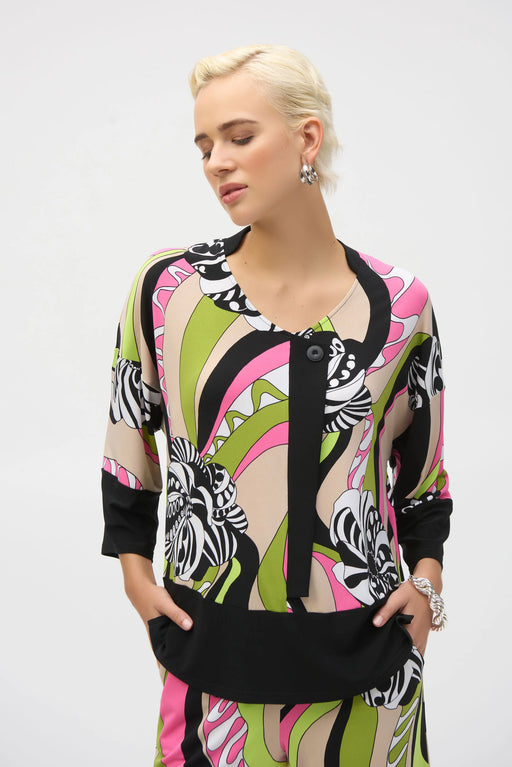 Joseph Ribkoff Style 252106 Black/Multi Retro 3/4 Sleeve Tunic Top