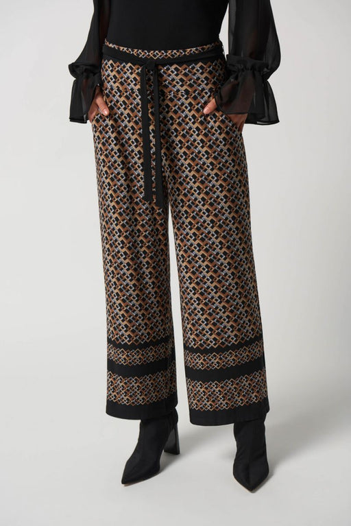 Joseph Ribkoff Style 233197 Black/Multi Retro Geometric Waist Tie Cropped Wide Leg Pants