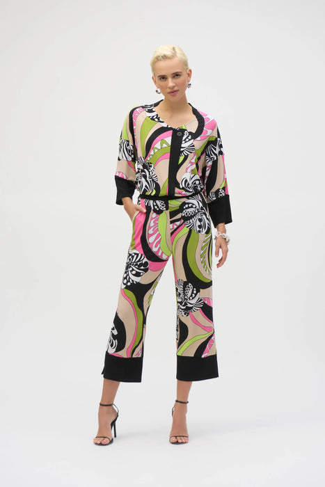 Joseph Ribkoff Black/Multi Retro Pull On Cropped Pants 252107
