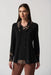 Joseph Ribkoff Style 233171 Black/Multi Script Print Cowl Neck Long Sleeve Tunic Top