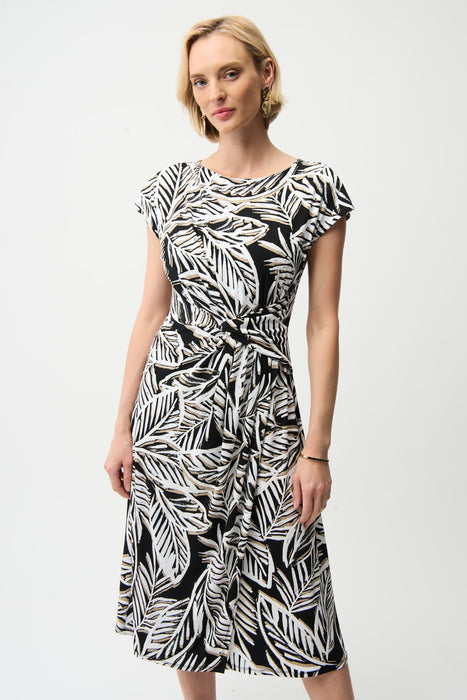 Joseph Ribkoff Black/Multi Tropical Print Midi Flare Dress 261211