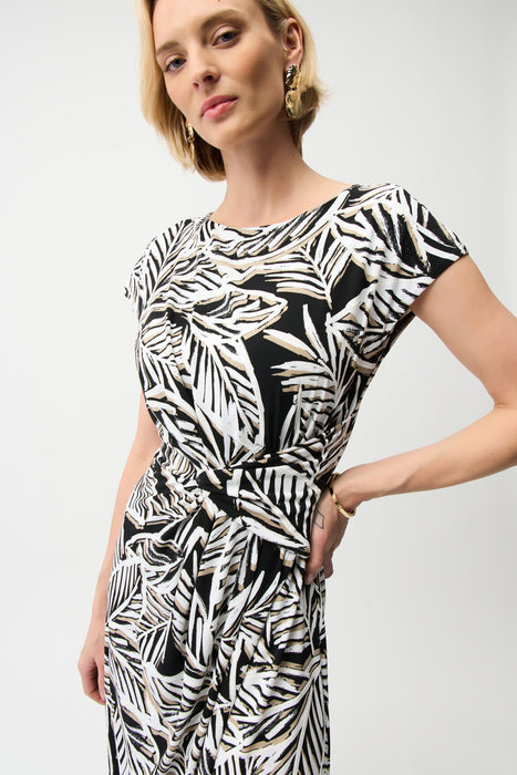 Joseph Ribkoff Black/Multi Tropical Print Midi Flare Dress 261211