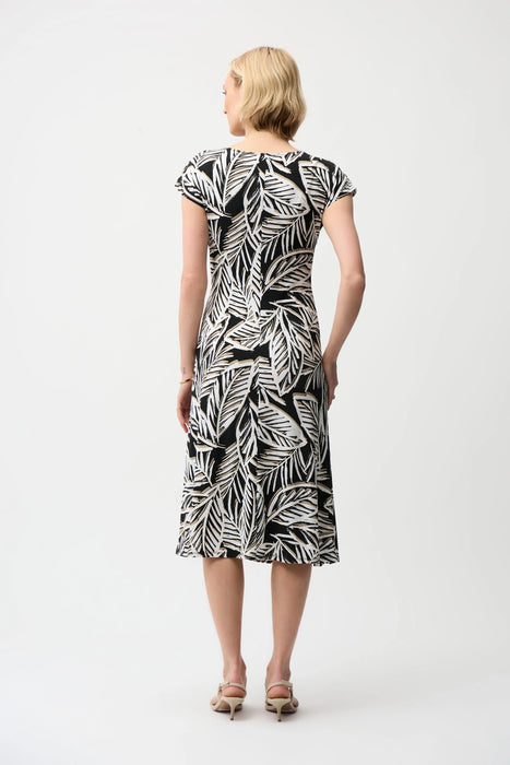 Joseph Ribkoff Black/Multi Tropical Print Midi Flare Dress 261211
