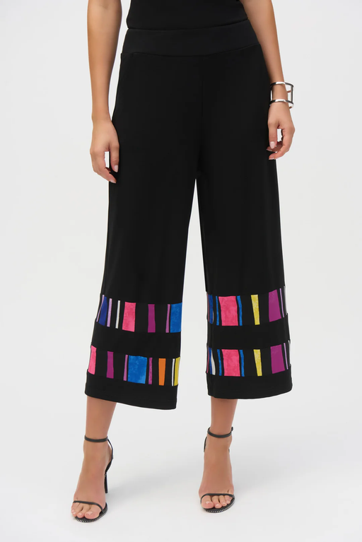 Joseph Ribkoff 252051 Black/Multi Stripe Print Wide Leg Culotte Pants