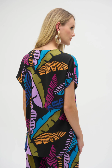 Joseph Ribkoff Black/Multi Tropical Print Boxy Top 252148