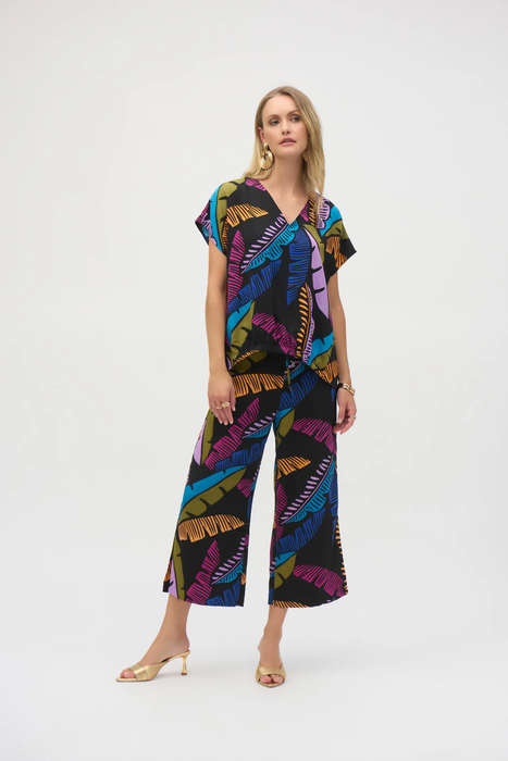 Joseph Ribkoff Black/Multi Tropical Print Boxy Top 252148
