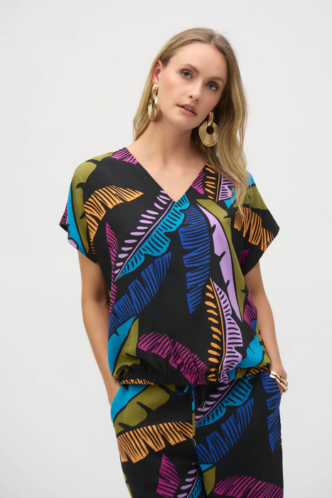 Joseph Ribkoff 252148 Black/Multi Tropical Print Boxy Top
