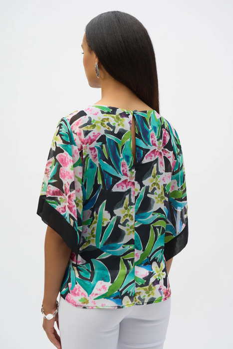 Joseph Ribkoff Black/Multi Tropical Print Chiffon Top 252126