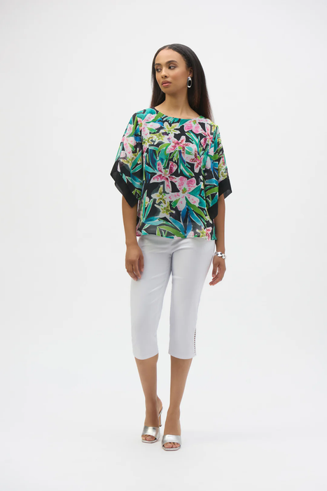 Joseph Ribkoff Black/Multi Tropical Print Chiffon Top 252126