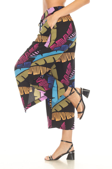 Joseph Ribkoff Black/Multi Tropical Print Culotte Pants 252154
