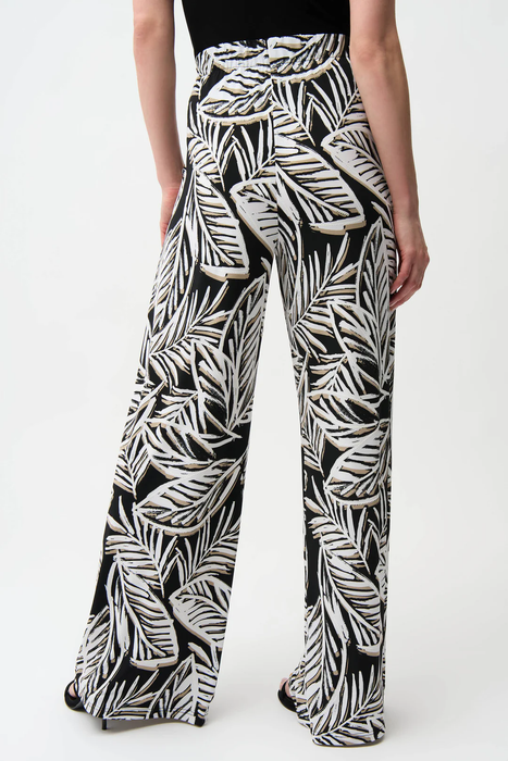 Joseph Ribkoff Black/Multi Tropical Print Pull-On Wide Leg Pants 261158