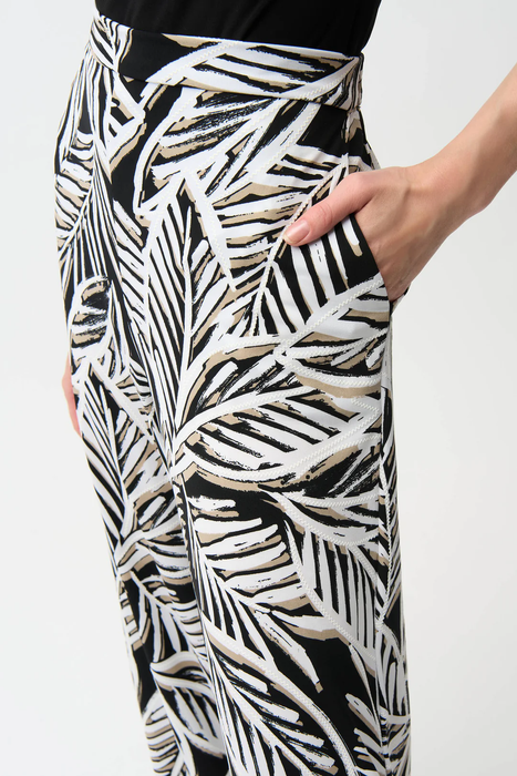 Joseph Ribkoff Black/Multi Tropical Print Pull-On Wide Leg Pants 261158