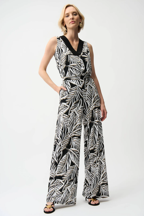 Joseph Ribkoff Black/Multi Tropical Print Pull-On Wide Leg Pants 261158