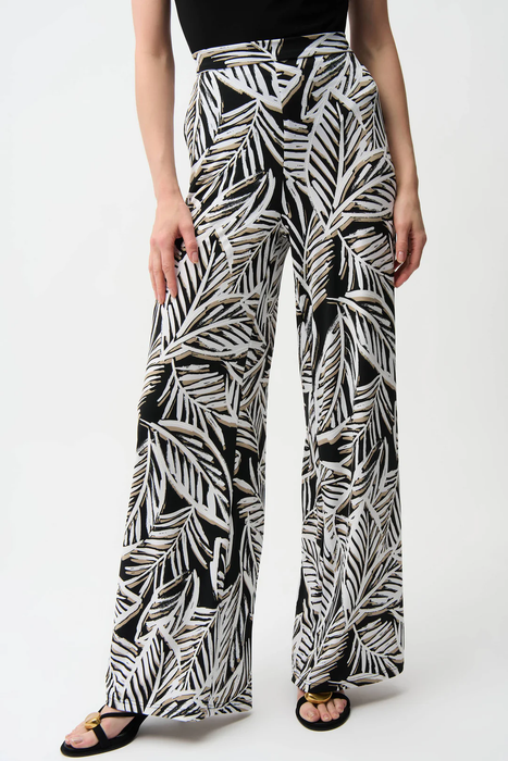 Joseph Ribkoff Black/Multi Tropical Print Pull-On Wide Leg Pants 261158