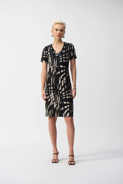 Joseph Ribkoff 251266 Black/Multi Tropical Print Silky Knit Shift Dress
