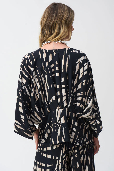 Joseph Ribkoff Black/Multi Tropical Print V-Neck Peplum Top 251047