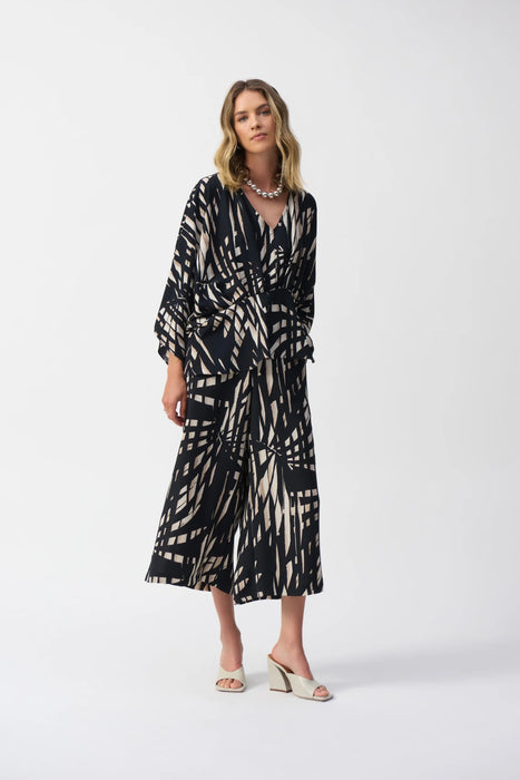 Joseph Ribkoff Black/Multi Tropical Print V-Neck Peplum Top 251047