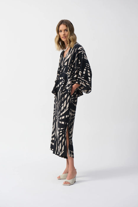 Joseph Ribkoff Black/Multi Tropical Print V-Neck Peplum Top 251047