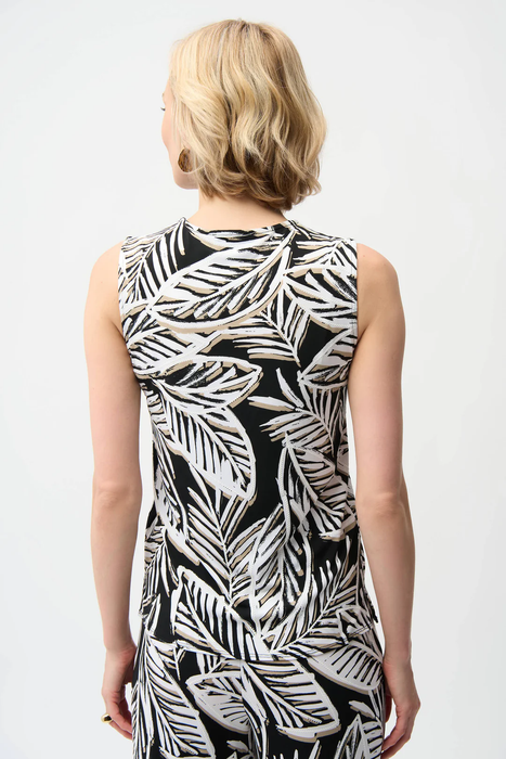 Joseph Ribkoff Black/Multi Tropical Print V-Neck Sleeveless Top 261151