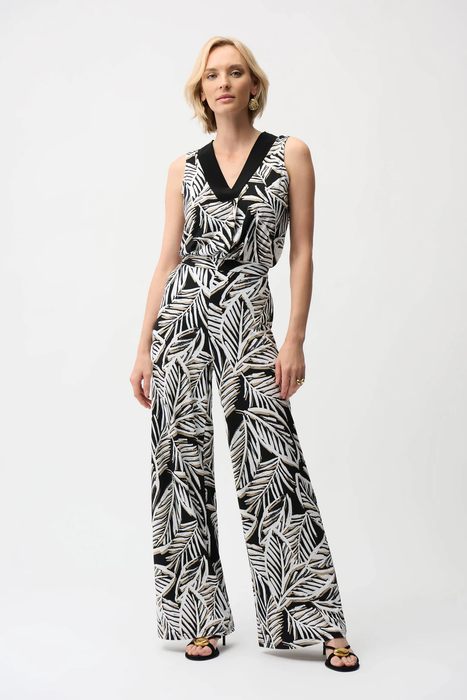 Joseph Ribkoff Black/Multi Tropical Print V-Neck Sleeveless Top 261151