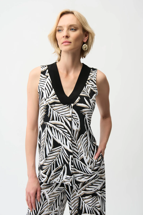 Joseph Ribkoff 261151 Black/Multi Tropical Print V-Neck Sleeveless Trapeze Top