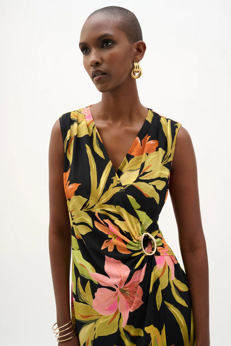 Joseph Ribkoff Black/Multi Floral Tropical Print Wrap Dress 262108
