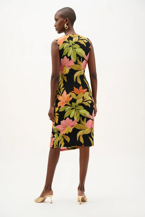 Joseph Ribkoff Black/Multi Floral Tropical Print Wrap Dress 262108