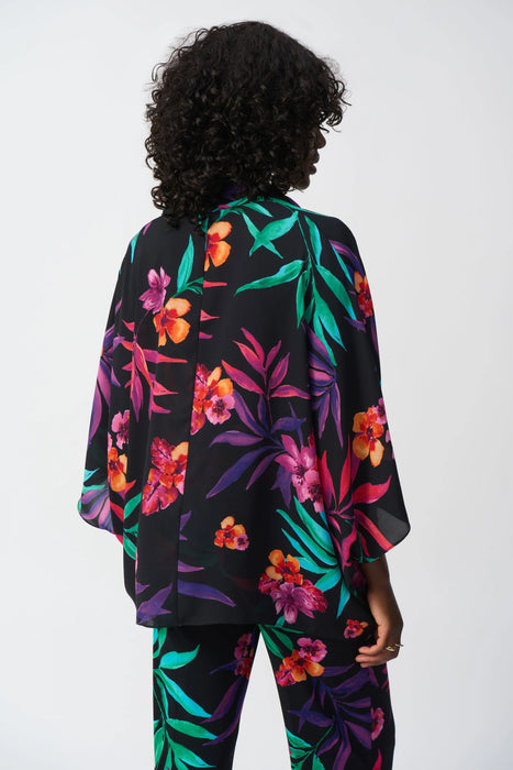 Joseph Ribkoff Black/Multi Tropical Print Surplice Top 251127