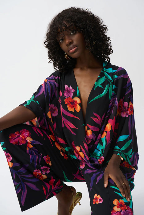 Joseph Ribkoff Black/Multi Tropical Print Surplice Top 251127