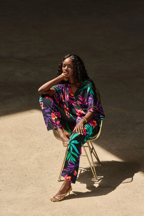 Joseph Ribkoff Black/Multi Tropical Print Surplice Top 251127