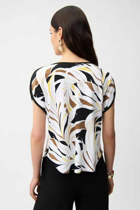 Joseph Ribkoff Black/Multi Tropical Cap Sleeve Boxy Top 261162