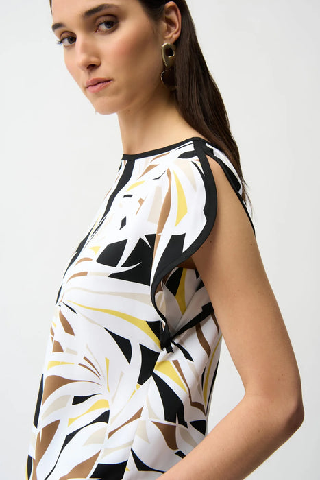 Joseph Ribkoff Black/Multi Tropical Cap Sleeve Boxy Top 261162