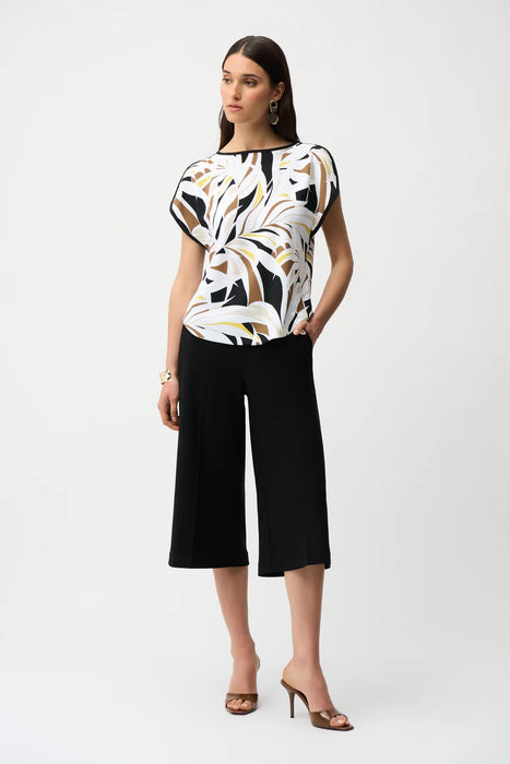 Joseph Ribkoff Black/Multi Tropical Cap Sleeve Boxy Top 261162