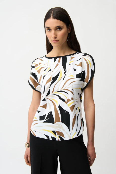 Joseph Ribkoff 261162 Black/Multi Tropical Short Sleeve Boxy Top