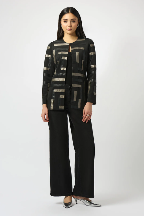 Joseph Ribkoff Black/Multi Two-Tone Crew Neck Jacket 253929