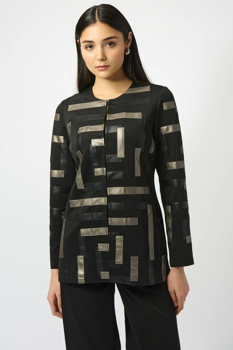 Joseph Ribkoff 253929 Black/Multi Two-Tone Crew Neck Jacket