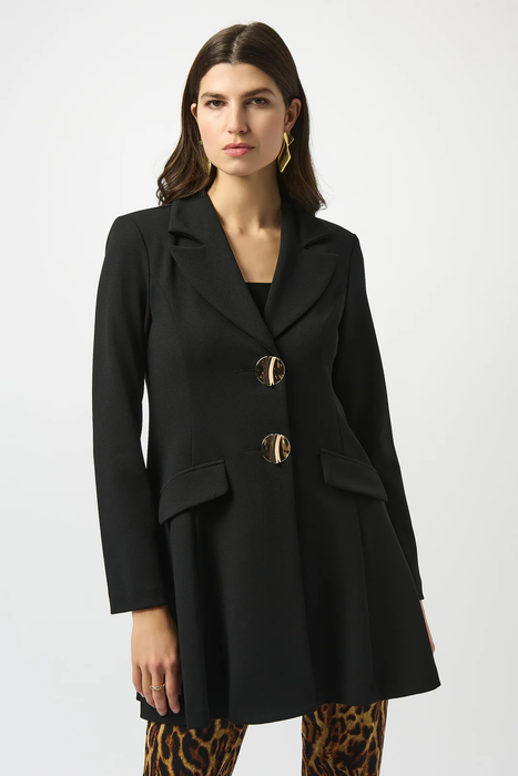 Joseph Ribkoff 253068 Black Notched Collar Fit and Flare Coat