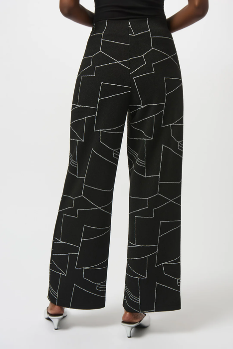Joseph Ribkoff Black/Off-White Abstract Print Pull On Wide Leg Pants 253080