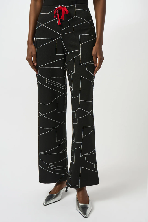 Joseph Ribkoff 253080 Black/Off-White Abstract Print Pull On Wide Leg Pants