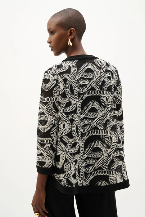 Joseph Ribkoff Black/Off-White Embroidered Mesh Swing Jacket 262207