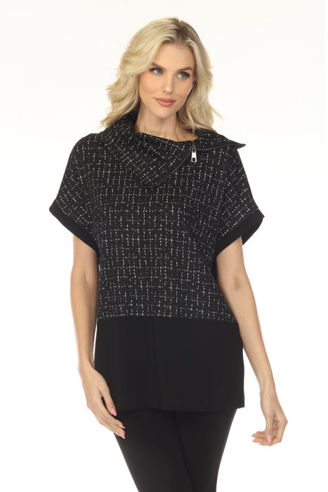Joseph Ribkoff Black/Off-White Checkered Jacquard Tunic Top 253234
