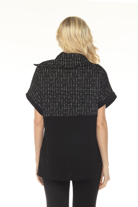 Joseph Ribkoff Black/Off-White Checkered Jacquard Tunic Top 253234