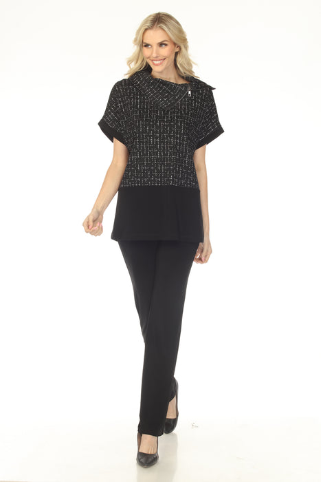 Joseph Ribkoff Black/Off-White Checkered Jacquard Tunic Top 253234