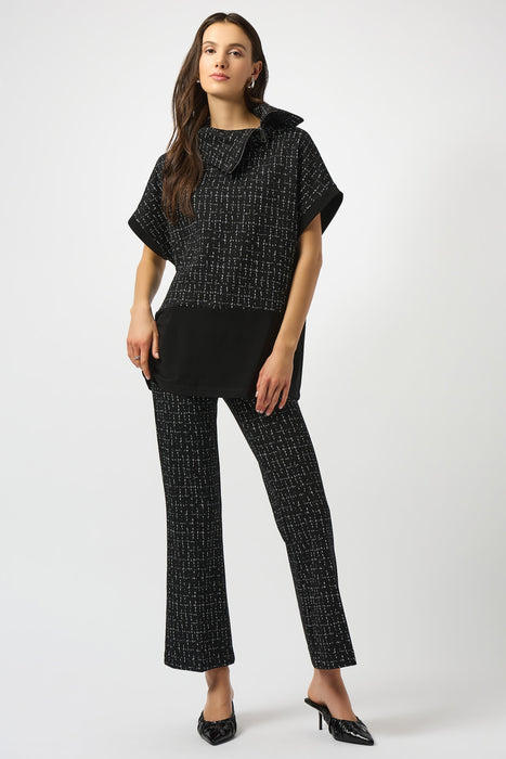 Joseph Ribkoff Black/Off-White Checkered Print Pull On Flared Pants 253246