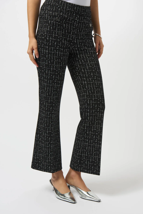 Joseph Ribkoff 253246 Black/Off-White Checkered Print Pull On Flared Pants