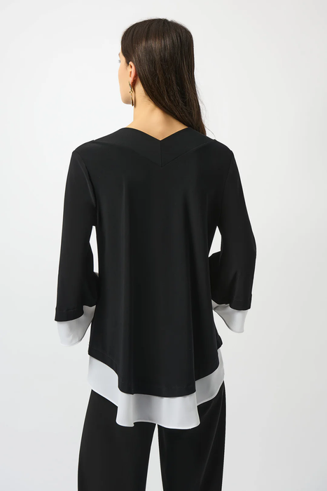 Joseph Ribkoff Black/Off White Color Block Georgette 3/4 Sleeves Top 253082